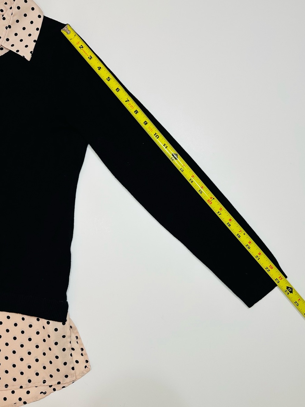 ADRIANNA PAPELL BLACK SWEATER POLKA DOT LAYERED BLOUSE TOP WOMEN’S SMALL OFFICE - Picture 4 of 8